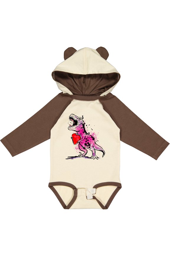 Valentine's Day Graffiti T-Rex with Heart Shaped Candy Box Boys or Girls Long Sleeve Baby Bodysuit