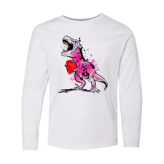 Inktastic Valentine's Day Graffiti T-Rex with Heart Shaped Candy Box Long Sleeve Youth T-Shirt
