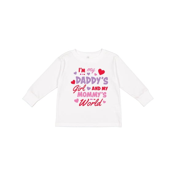 Inktastic Valentine's Day I'm My Daddy's Girl and My Mommy's World Girls Long Sleeve Toddler T-Shirt