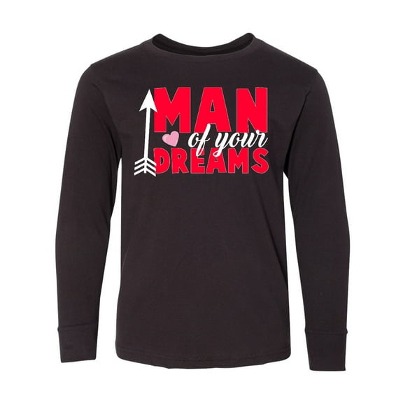 Inktastic Valentine's Day Man of your Dreams with a Heart and Arrow Long Sleeve Youth T-Shirt