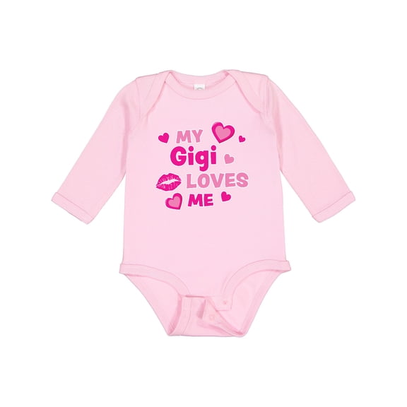 Inktastic Valentine's Day My Gigi Loves Me Hearts and Lips Boys or Girls Long Sleeve Baby Bodysuit