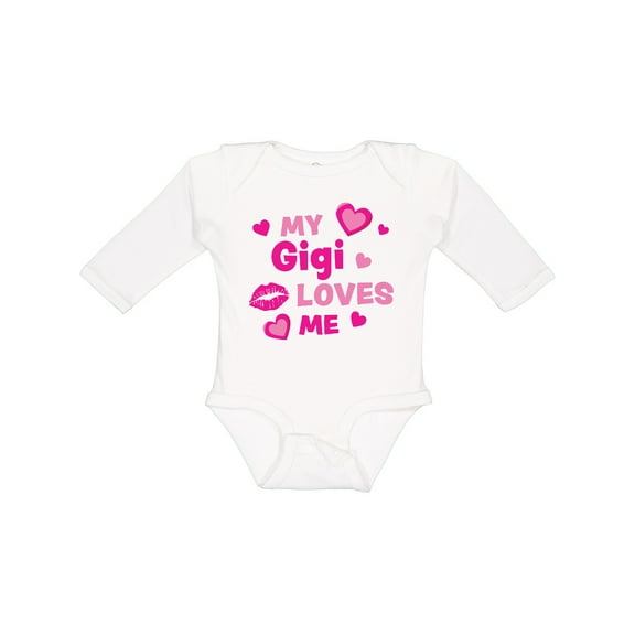 Inktastic Valentine's Day My Gigi Loves Me Hearts and Lips Boys or Girls Long Sleeve Baby Bodysuit