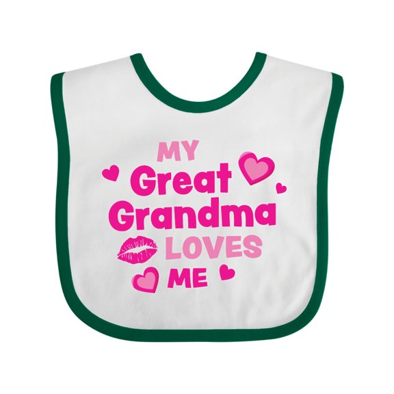 Inktastic Valentine's Day My Great Grandma Loves Me Hearts and Lips Boys or Girls Baby Bib