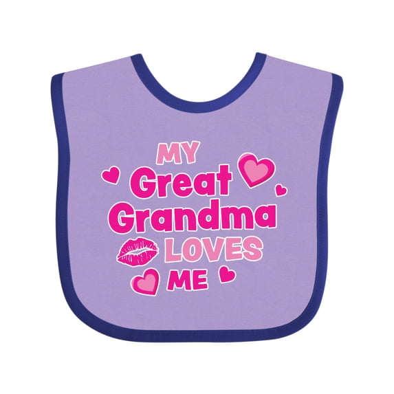 Inktastic Valentine's Day My Great Grandma Loves Me Hearts and Lips Boys or Girls Baby Bib