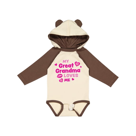 Inktastic Valentine's Day My Great Grandma Loves Me Hearts and Lips Boys or Girls Long Sleeve Baby Bodysuit