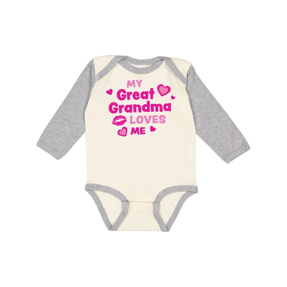 Inktastic Valentine's Day My Great Grandma Loves Me Hearts and Lips Boys or Girls Long Sleeve Baby Bodysuit