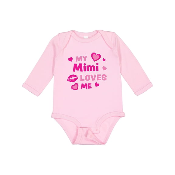 Inktastic Valentine's Day My Mimi Loves Me Hearts and Lips Boys or Girls Long Sleeve Baby Bodysuit