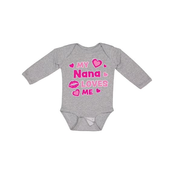 Inktastic Valentine's Day My Nana Loves Me Hearts and Lips Boys or Girls Long Sleeve Baby Bodysuit