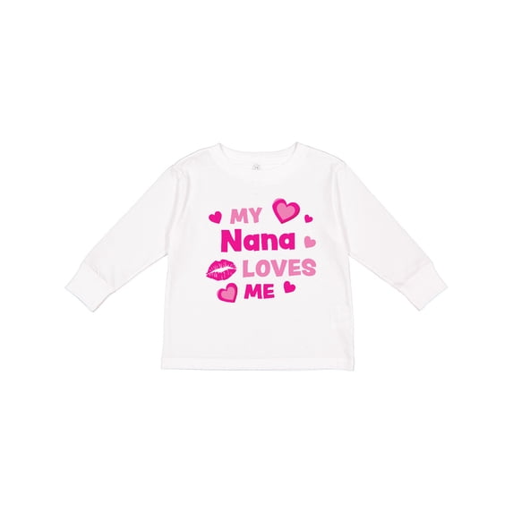 Inktastic Valentine's Day My Nana Loves Me Hearts and Lips Boys or Girls Long Sleeve Toddler T-Shirt
