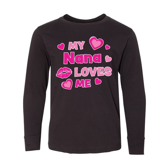 Inktastic Valentine's Day My Nana Loves Me Hearts and Lips Long Sleeve Youth T-Shirt