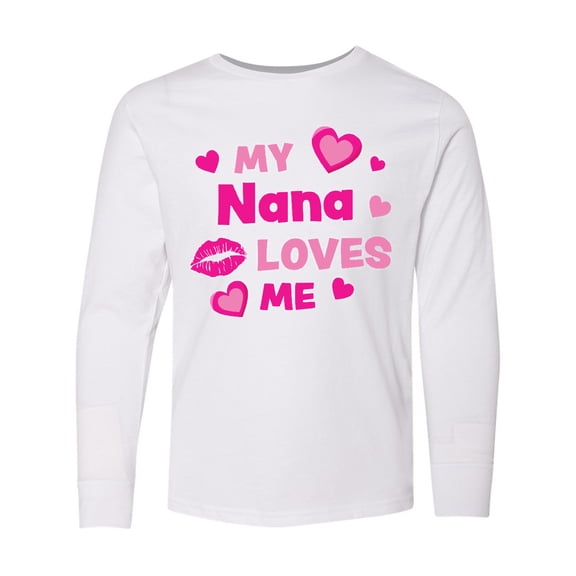 Inktastic Valentine's Day My Nana Loves Me Hearts and Lips Long Sleeve Youth T-Shirt