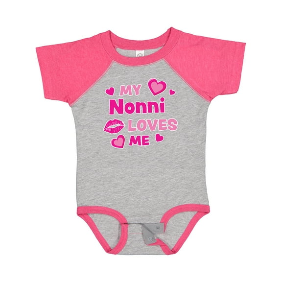 Inktastic Valentine's Day My Nonni Loves Me Hearts and Lips Boys or Girls Baby Bodysuit