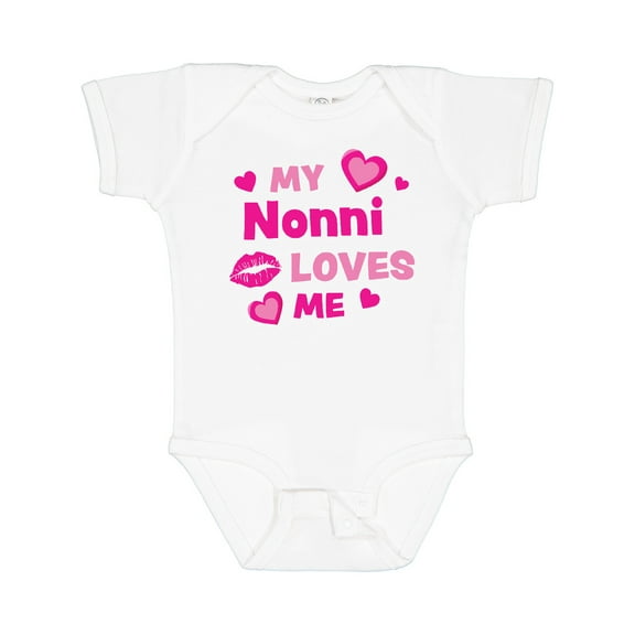 Inktastic Valentine's Day My Nonni Loves Me Hearts and Lips Boys or Girls Baby Bodysuit