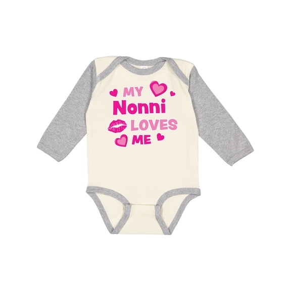 Inktastic Valentine's Day My Nonni Loves Me Hearts and Lips Boys or Girls Long Sleeve Baby Bodysuit