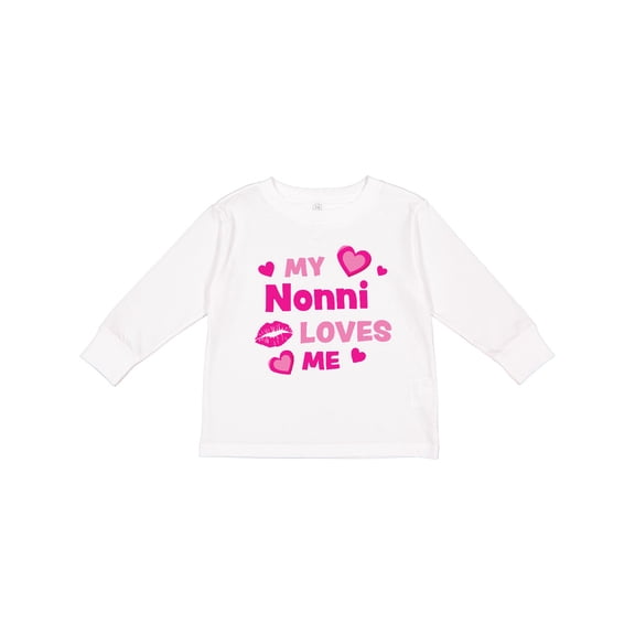 Inktastic Valentine's Day My Nonni Loves Me Hearts and Lips Boys or Girls Long Sleeve Toddler T-Shirt