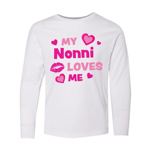 Inktastic Valentine's Day My Nonni Loves Me Hearts and Lips Long Sleeve Youth T-Shirt