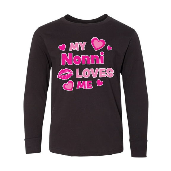 Inktastic Valentine's Day My Nonni Loves Me Hearts and Lips Long Sleeve Youth T-Shirt