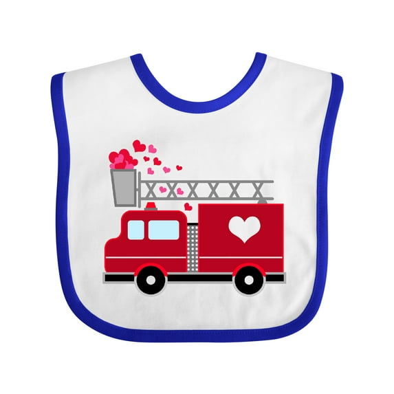 Inktastic Valentine's Day Red Firetruck with Pink Hearts Boys or Girls Baby Bib