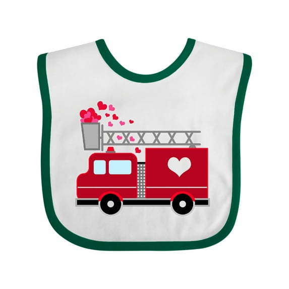 Inktastic Valentine's Day Red Firetruck with Pink Hearts Boys or Girls Baby Bib