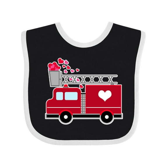 Inktastic Valentine's Day Red Firetruck with Pink Hearts Boys or Girls Baby Bib