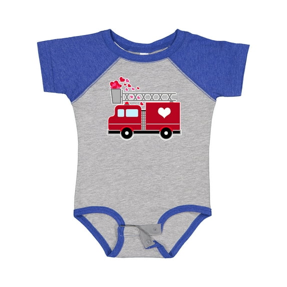 Inktastic Valentine's Day Red Firetruck with Pink Hearts Boys or Girls Baby Bodysuit