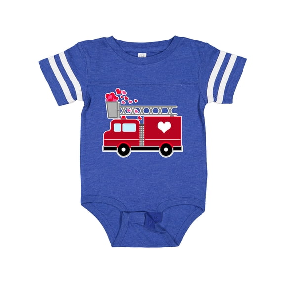 Inktastic Valentine's Day Red Firetruck with Pink Hearts Boys or Girls Baby Bodysuit