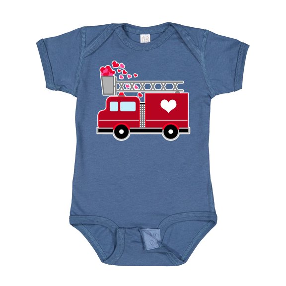 Inktastic Valentine's Day Red Firetruck with Pink Hearts Boys or Girls Baby Bodysuit