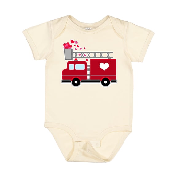 Inktastic Valentine's Day Red Firetruck with Pink Hearts Boys or Girls Baby Bodysuit