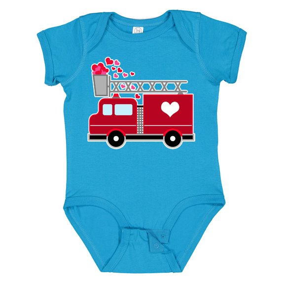 Inktastic Valentine's Day Red Firetruck with Pink Hearts Boys or Girls Baby Bodysuit