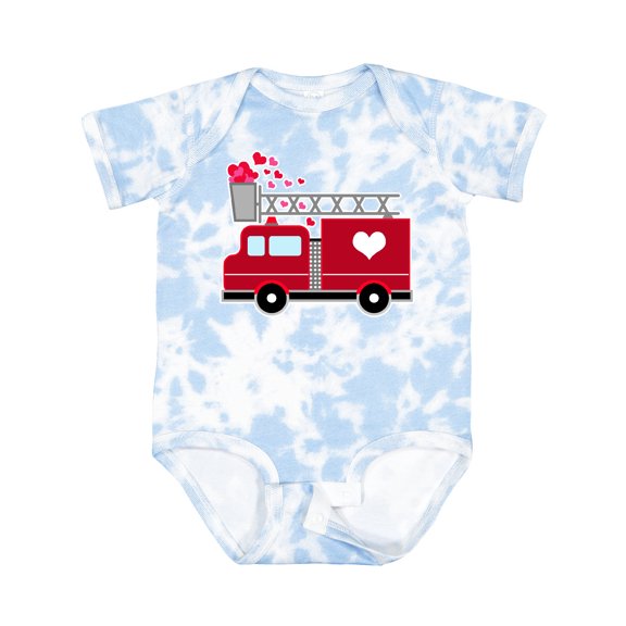Inktastic Valentine's Day Red Firetruck with Pink Hearts Boys or Girls Baby Bodysuit