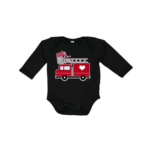 Inktastic Valentine's Day Red Firetruck with Pink Hearts Boys or Girls Long Sleeve Baby Bodysuit