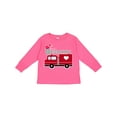 thumbnail image 1 of Inktastic Valentine's Day Red Firetruck with Pink Hearts Boys or Girls Long Sleeve Toddler T-Shirt, 1 of 5