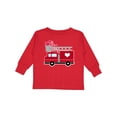 thumbnail image 1 of Inktastic Valentine's Day Red Firetruck with Pink Hearts Boys or Girls Long Sleeve Toddler T-Shirt, 1 of 5
