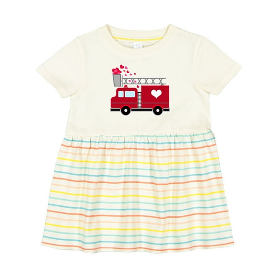 Inktastic Valentine's Day Red Firetruck with Pink Hearts Girls Baby Dress