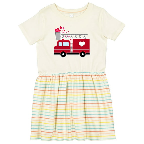 Inktastic Valentine's Day Red Firetruck with Pink Hearts Girls Toddler Dress