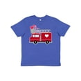 thumbnail image 1 of Inktastic Valentine's Day Red Firetruck with Pink Hearts Youth T-Shirt, 1 of 5