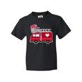 thumbnail image 1 of Inktastic Valentine's Day Red Firetruck with Pink Hearts Youth T-Shirt, 1 of 5