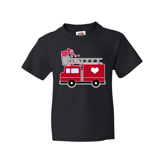 Inktastic Valentine's Day Red Firetruck with Pink Hearts Youth T-Shirt