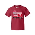 thumbnail image 1 of Inktastic Valentine's Day Red Firetruck with Pink Hearts Youth T-Shirt, 1 of 5