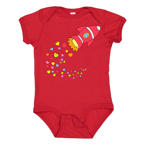 Inktastic Valentine's Day Rocket Ship with Hearts Boys or Girls Baby Bodysuit