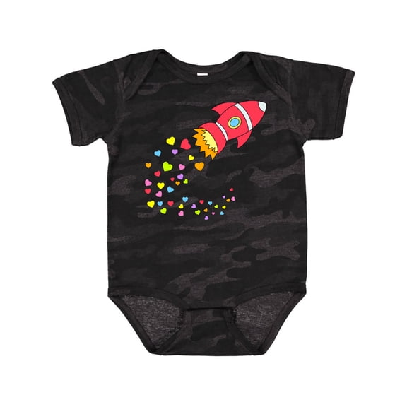 Inktastic Valentine's Day Rocket Ship with Hearts Boys or Girls Baby Bodysuit
