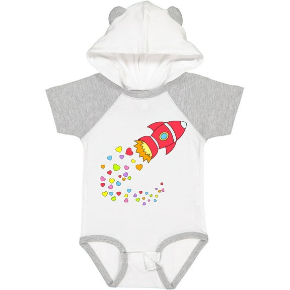 Inktastic Valentine's Day Rocket Ship with Hearts Boys or Girls Baby Bodysuit