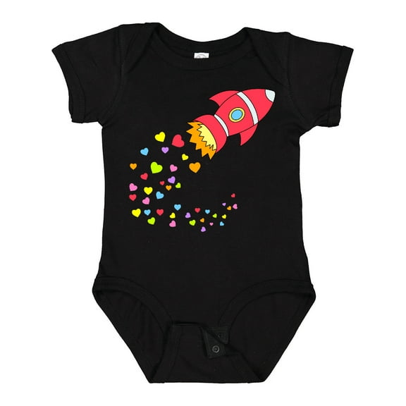 Inktastic Valentine's Day Rocket Ship with Hearts Boys or Girls Baby Bodysuit