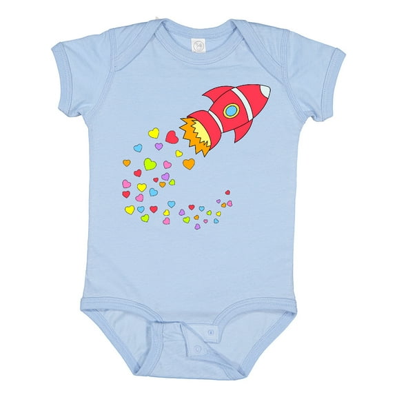 Inktastic Valentine's Day Rocket Ship with Hearts Boys or Girls Baby Bodysuit