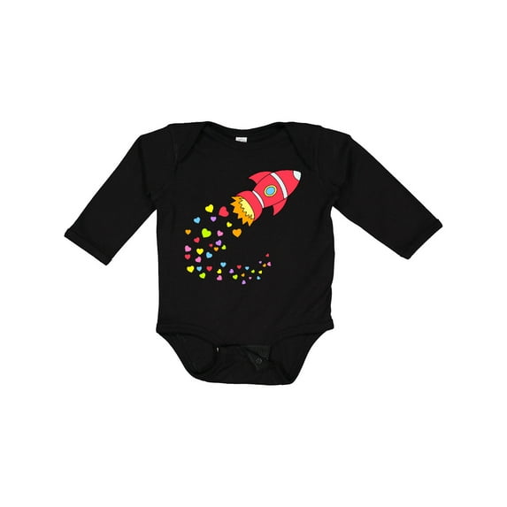 Inktastic Valentine's Day Rocket Ship with Hearts Boys or Girls Long Sleeve Baby Bodysuit