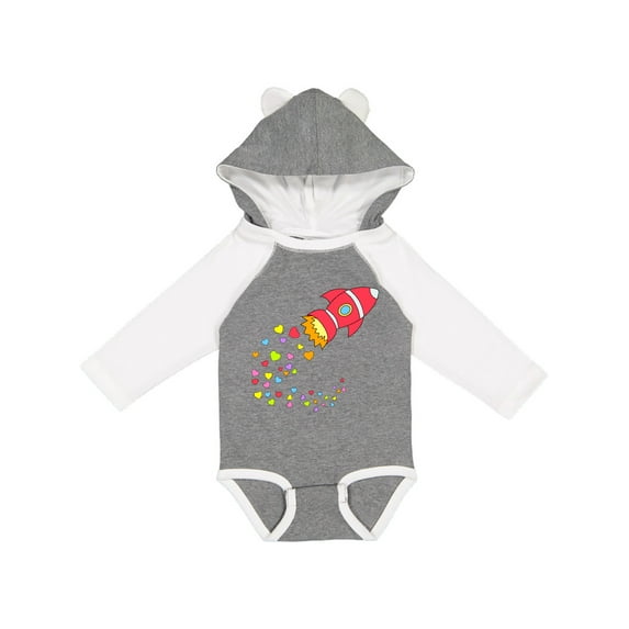 Inktastic Valentine's Day Rocket Ship with Hearts Boys or Girls Long Sleeve Baby Bodysuit
