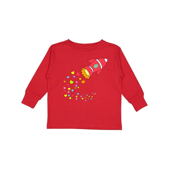 Inktastic Valentine's Day Rocket Ship with Hearts Boys or Girls Long Sleeve Toddler T-Shirt