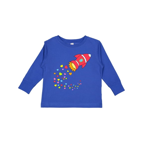 Inktastic Valentine's Day Rocket Ship with Hearts Boys or Girls Long Sleeve Toddler T-Shirt