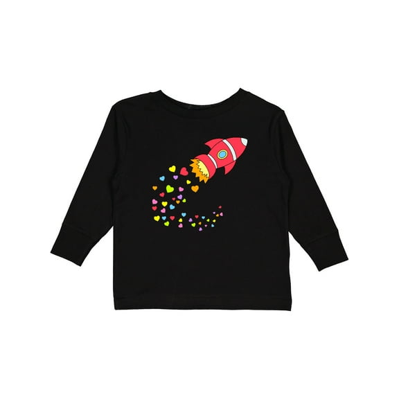Inktastic Valentine's Day Rocket Ship with Hearts Boys or Girls Long Sleeve Toddler T-Shirt