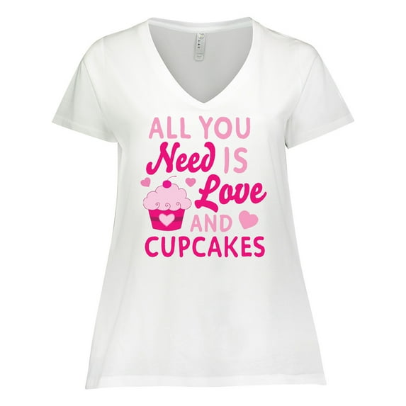 Inktastic Valentines Day All You Need is Love and Cupcakes Women's Plus Size V-Neck T-Shirt
